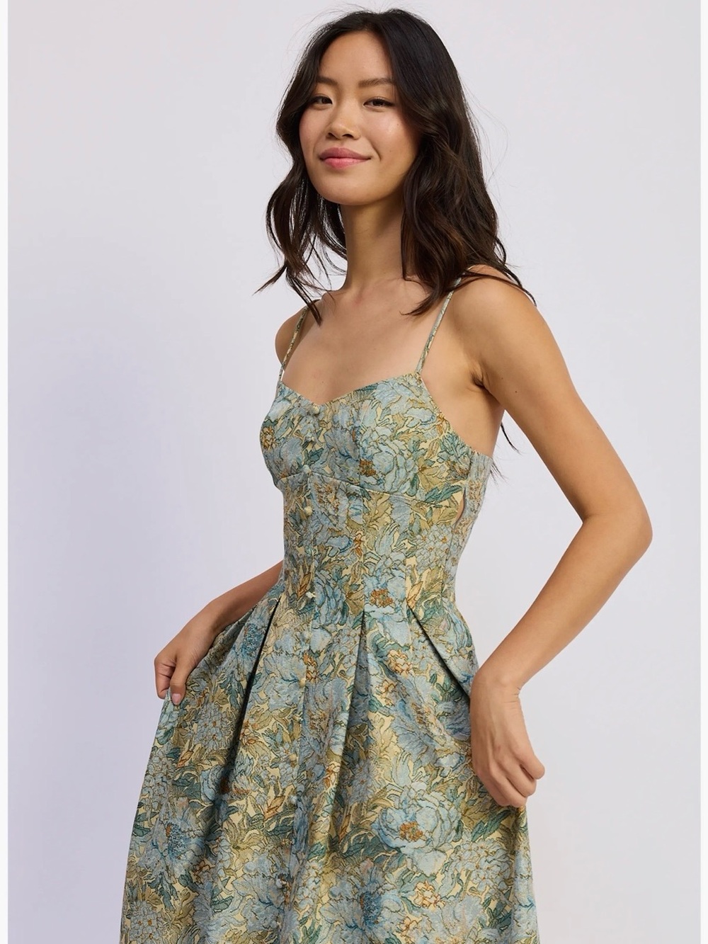 En Saison Floral Jacquard Midi Dress in Blue and Gold NWT size M - Picture 5 of 7